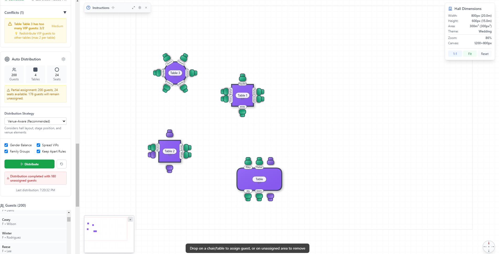 Intelligent auto-distribution system with conflict detection and seating optimization algorithms
